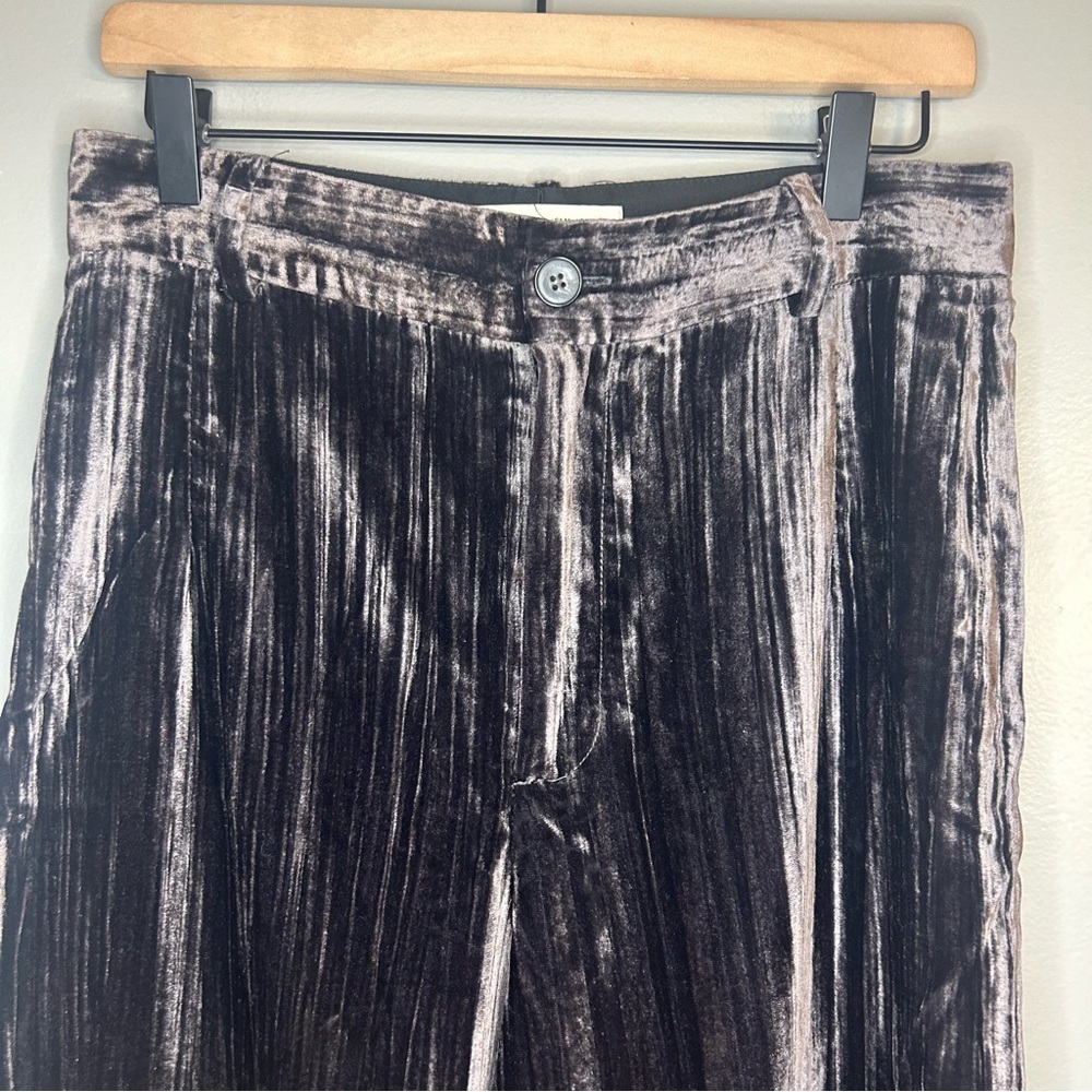 Zara Women’s Gray Pleated Crushed Velvet High Waisted Wide Leg Pants, Sz Medium - Picture 7 of 14